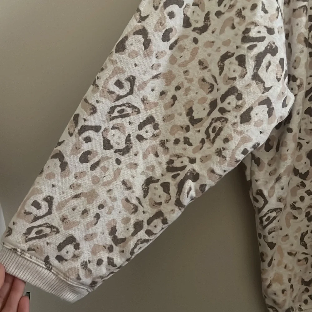 Aerie Oversized Good Vibes Animal Print Quarter Zip Sweatshirt | M